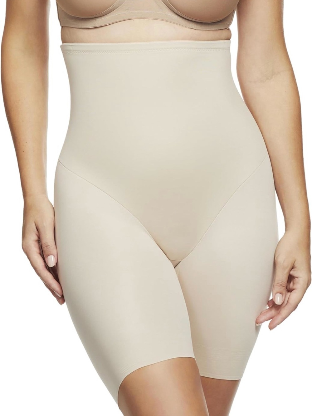 Naomi & Nicole High Waist Shapewear Shorts Nude Beige L Boning No Roll Waist